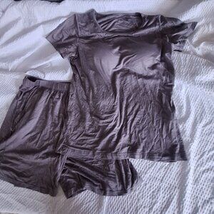 grey shirt with bra padding and shorts
